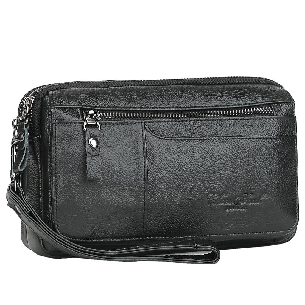 Meigardass Clutch Second Genuine Popular Clutch Large Capacity Men's Bag, Bag, Leather, Bag, Simple, Lightweight, (Black-3)