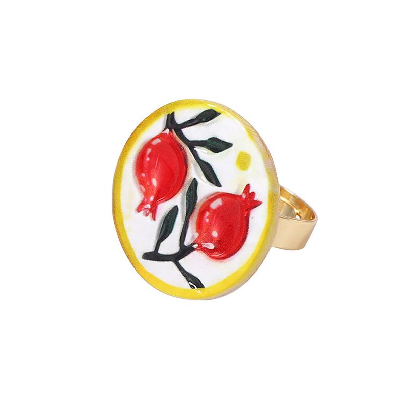 

Unique Pastoral Ethnic Style Flower Plant Pomegranate Printing Irregular Rotundity Heart-shaped Metal Ring For Women Jewelry NEW