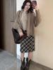 Korean Retro Wool Tweed Plaid Mid-Length Skirt for Women – Autumn/Winter Style