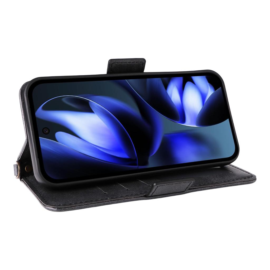 For Google Pixel 9a Leather Case Magnetic Closure Wallet Stand Phone Cover with Crossbody Strap