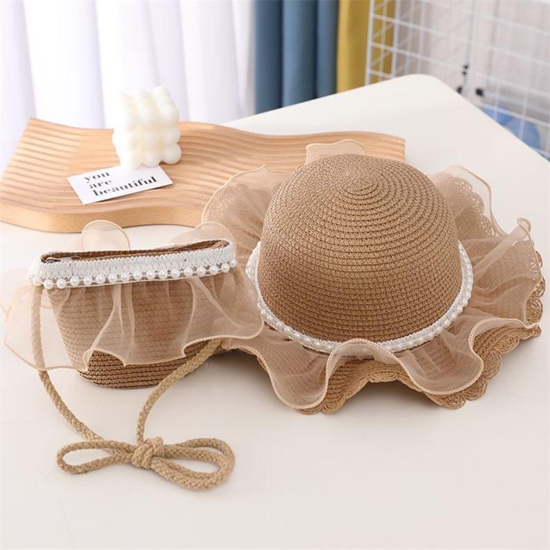 Strohhut für Kinder Sommer Mädchen Strandhut Kinder Sonnenhut Mädchen Sommer Strohhut Tasche Set Sonnenschutz Japan