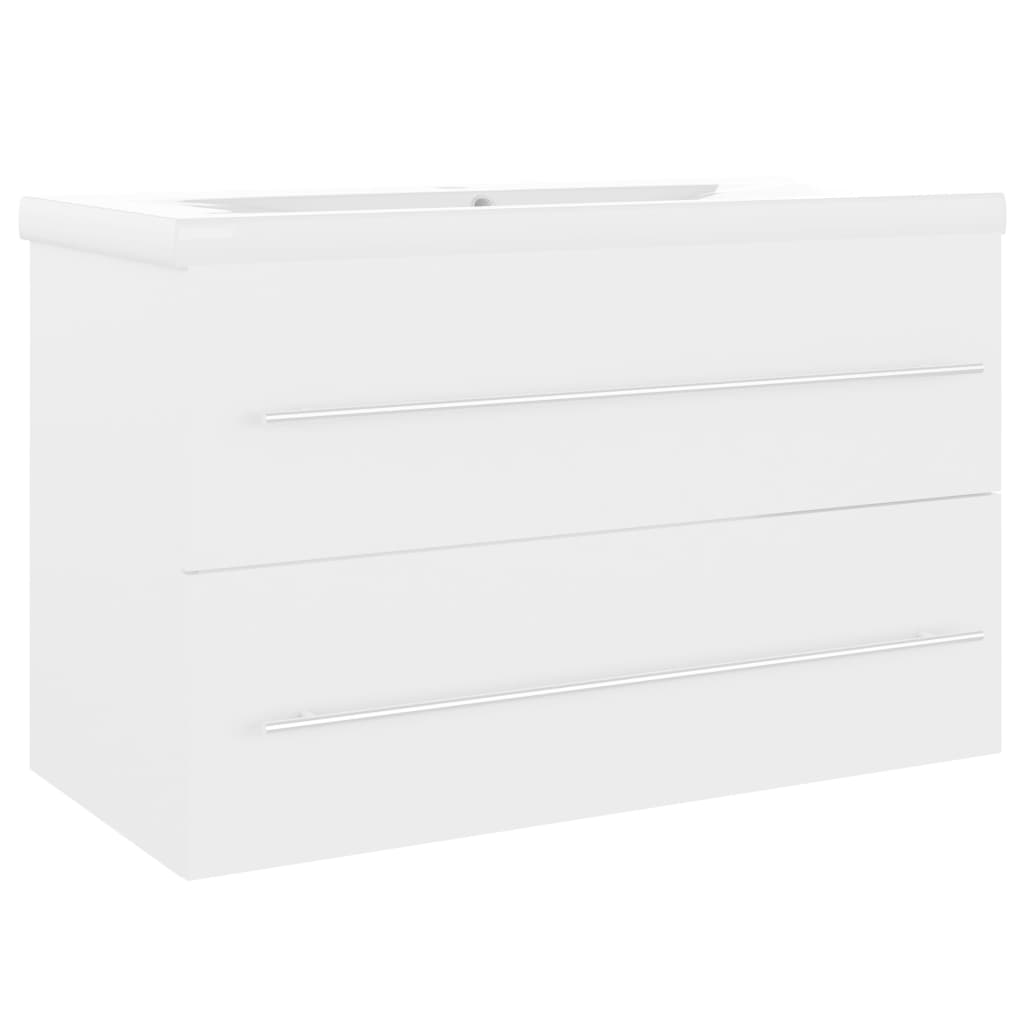 White Washbasin Cabinet with Built in Basin Wood Based Material