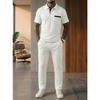 Solid Waffle Mens Casual Short Sleeve Polo Shirt And Long Pants Set