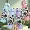 1PC Black Peony Flower Art Print 750ml Color Plastic Sports Water Bottle Leakproof Flip Straw Lid Suitable for Sports Office Home Use