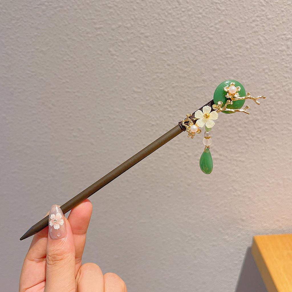 Wooden Hair Sticks Forks Retro Chinese Style Hairpins Forks Colorful Flower Designs Pendant Headpieces Hair Jewelry Ornaments