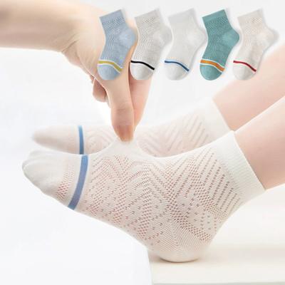 5Pairs Summer Mesh Socks for Children Boys Fashion Stripe Middle Tube Sock Thin Breathable Sports Socks 2-12Year Kids Footwear