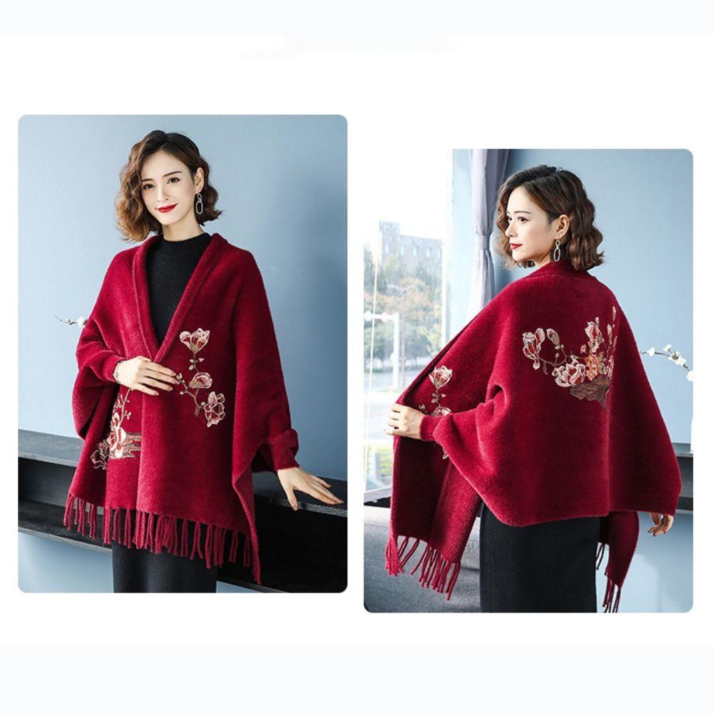 Tassel Embroidery Scarf Imitation Mink Fur Long Fringed Shawl  Wedding Party Evening Dresses
