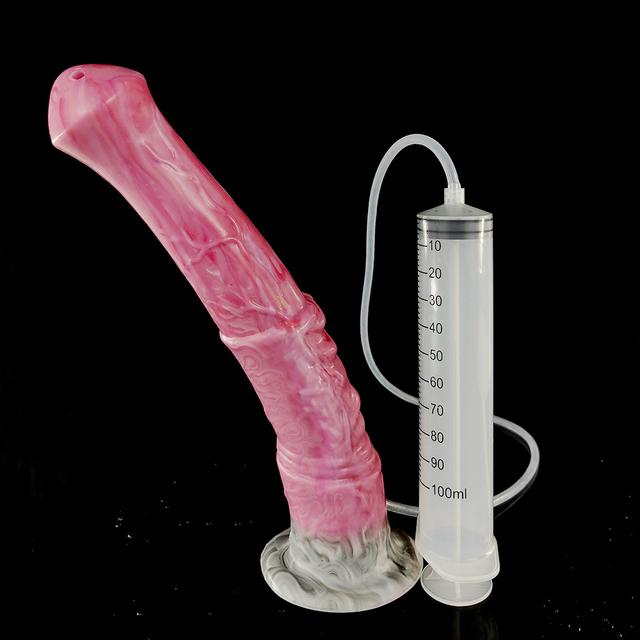 Ejaculation Horse Dildo With Suction Cup Spray Liquid Squirting Penis Silicone Multi Color Anal Sex Toys For Men Women