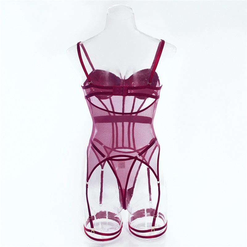 Tooxika Erotic Underwear Sexy Transparent Mesh Gathered Bodysuit Set
