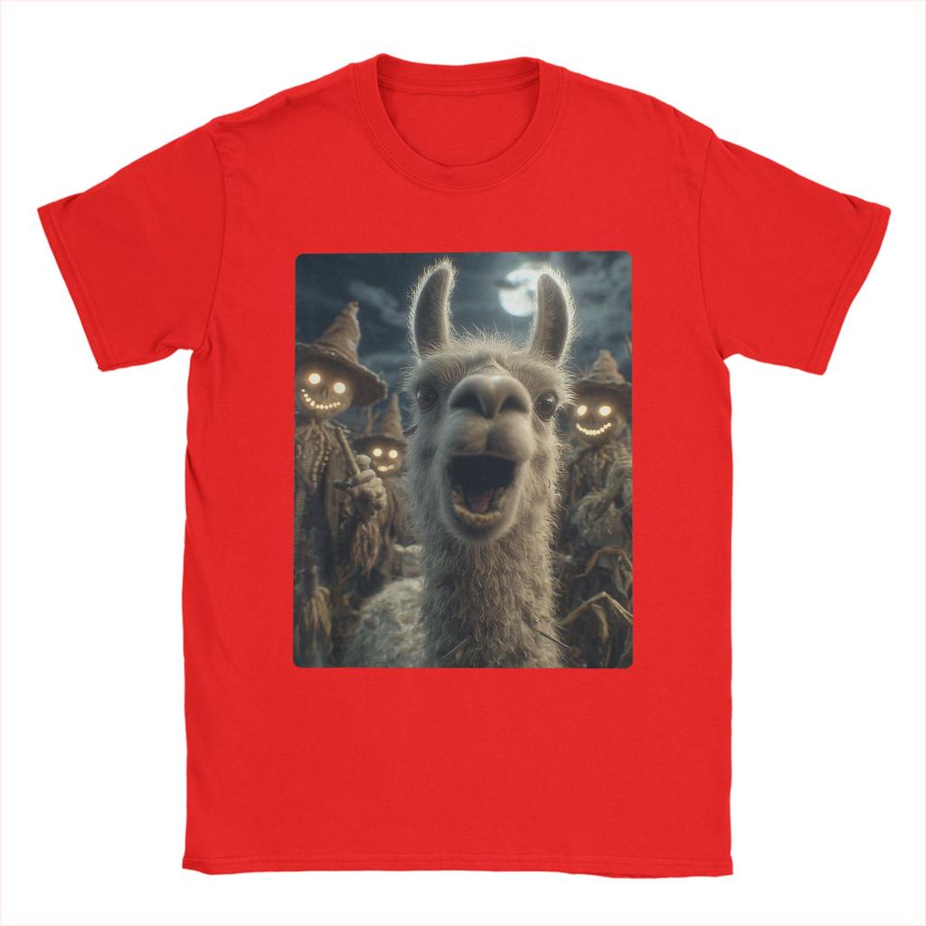 T-shirt Homme Selfie Lama avec Épouvantails Effrayants Nouveauté Coton Manches Courtes Animal T-shirt Halloween Col Rond Hauts Cadeau