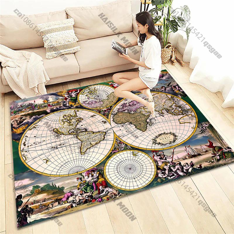 

Средневековая винтажная карта океана Принт Ковер Больших размеров Ковры для спальни Игровой комнаты Офиса Нескользящий коврик Подарок на десять праздников 40x60cm (16x24in)