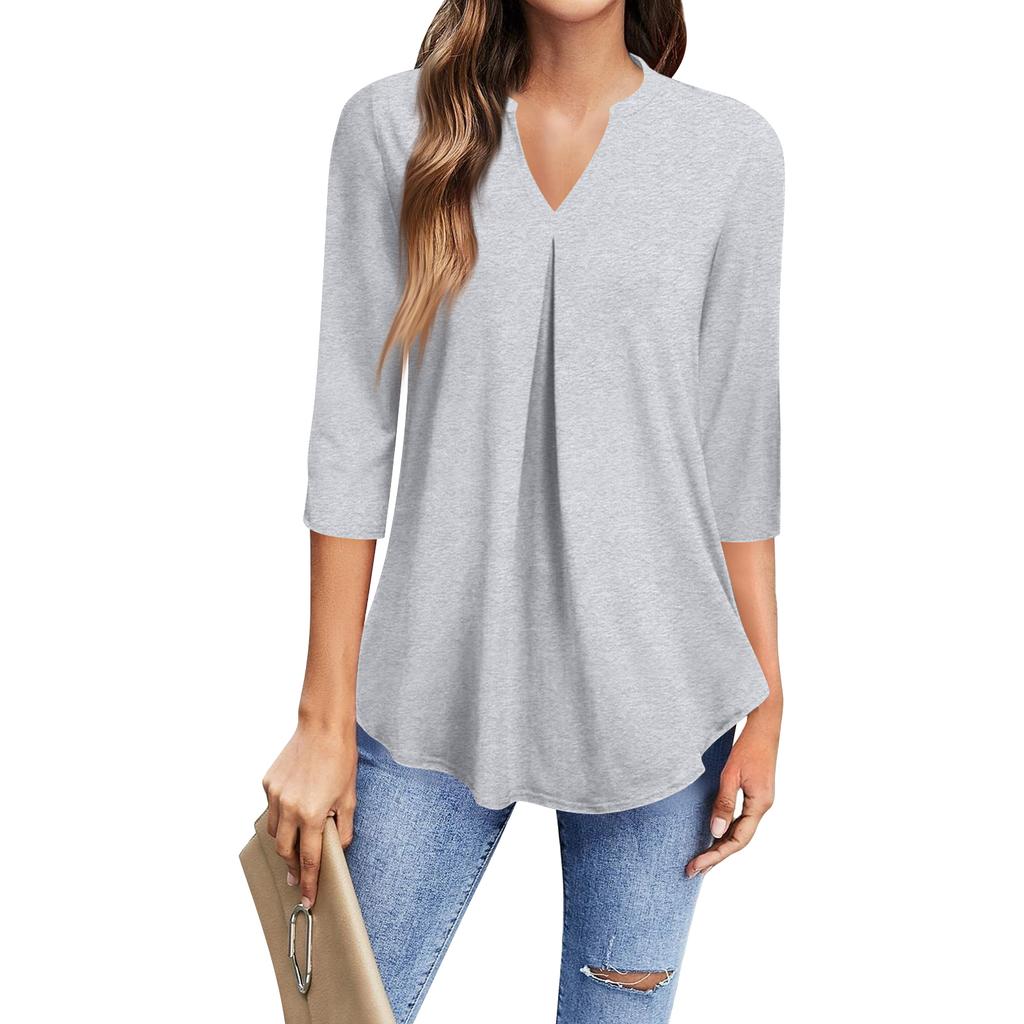 Damenmode Lässiges 3/4-Ärmel-T-Shirt V-Ausschnitt Top
