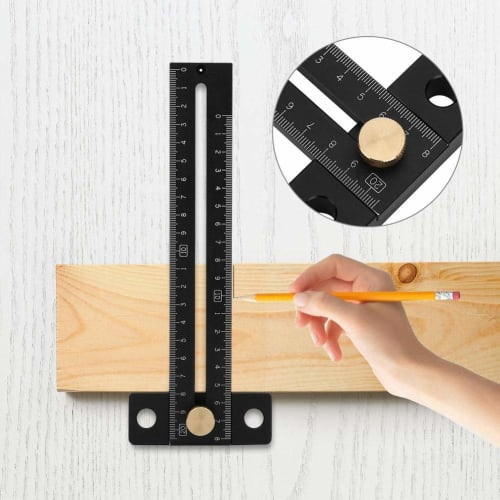 180mm T-type Scribing Ruler, Scribing Marking Ruler, Metric Scale Black Woodworking Marking Tool, Aluminum Alloy, Double-Sided Scale, Total Length: Ap