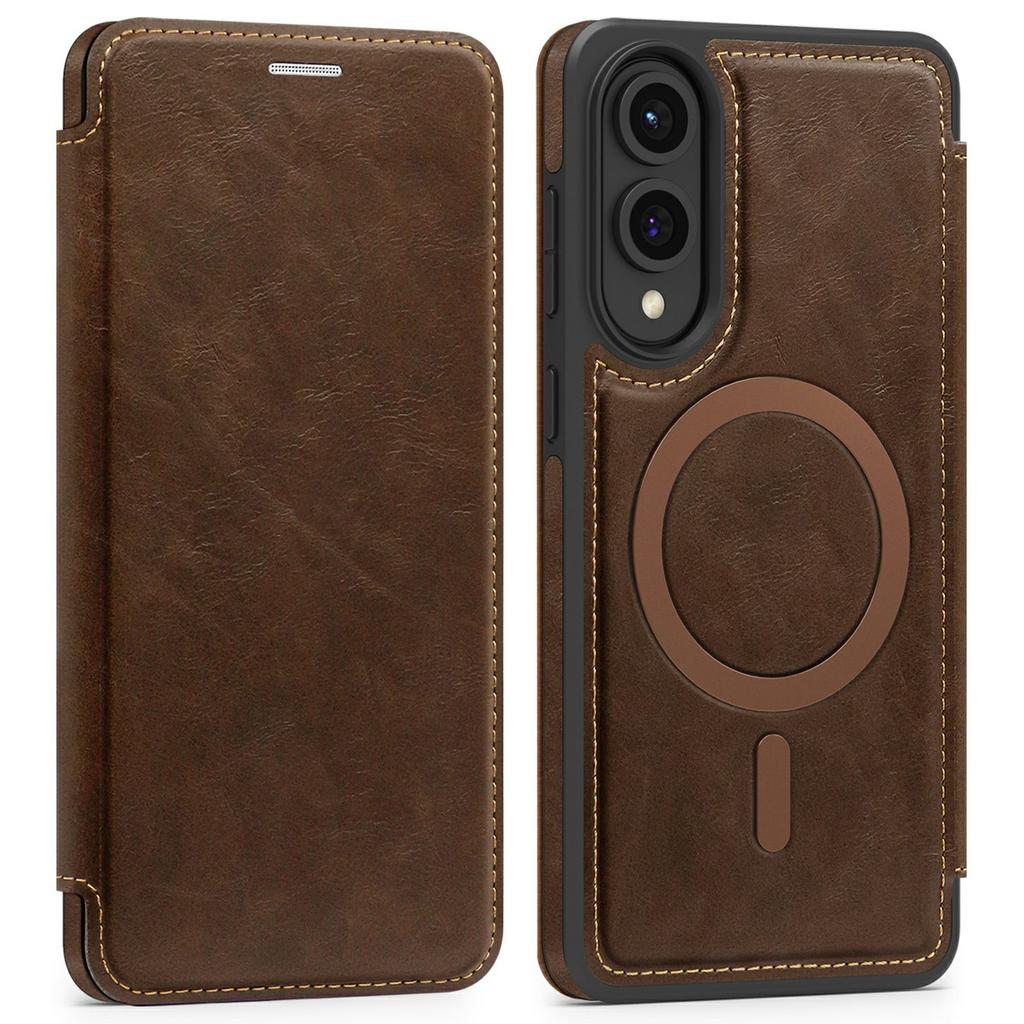 For Samsung Galaxy S25 Edge Case Compatible with MagSafe RFID Blocking Card Holder Leather Phone Cover