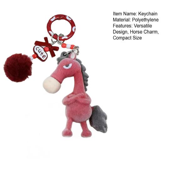 Nyckelring Plysch Hästberlock Nyckelring med Pälskula Dekoration Året för Hästen Bärbar Ryggsäck Handväska Berlock Nyckel Tillbehör