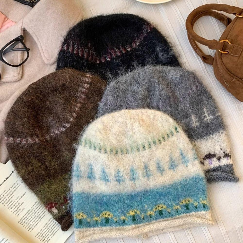Thicken Winter Pullover Hat Ethnic Style Beanies Hat Casual Fair Isle Style Knitted Hat Outdoor