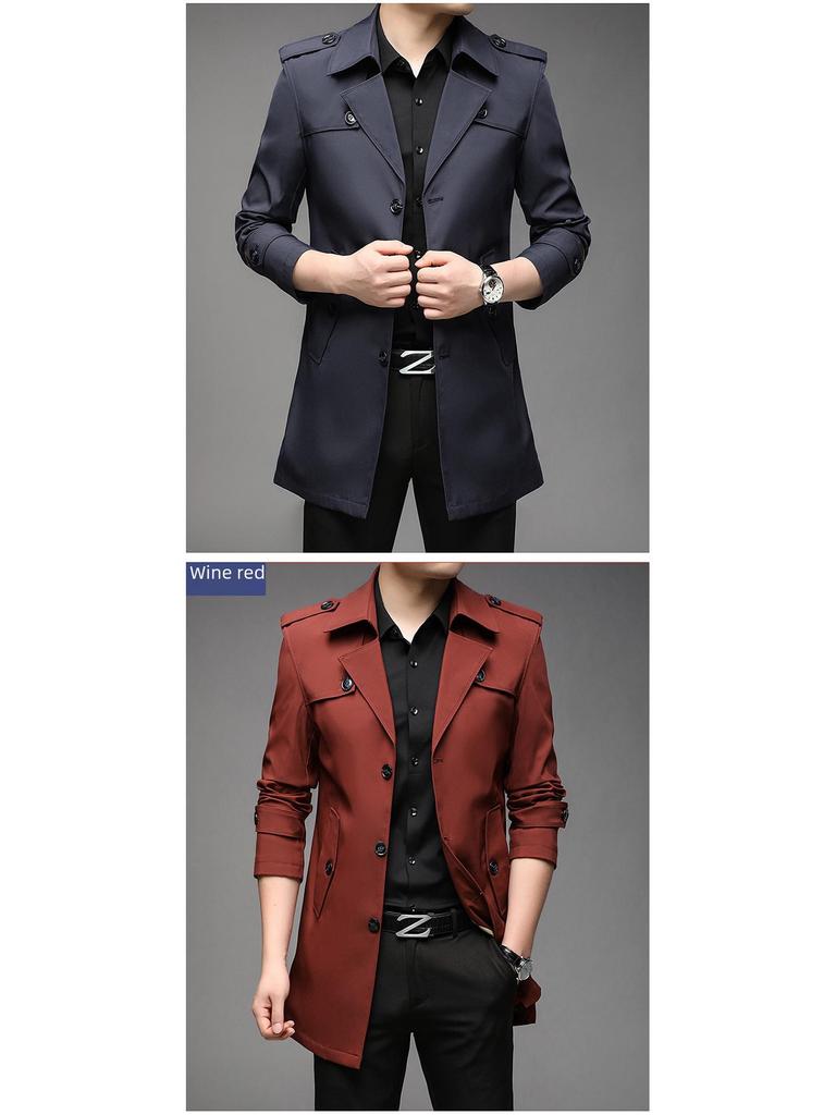 Men's Mid-Length Trench Coat, Autumn Korean Style Jacket, Simple Design, 9 Colors Available