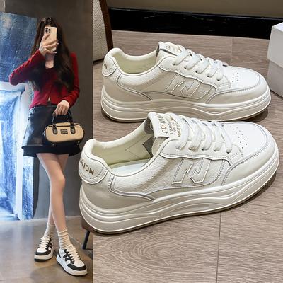 First Layer Cowhide~ Genuine Leather Little White Shoes Women's Shoes Autumn and Winter New Versatile Casual Sports Single Shoes Board Shoes