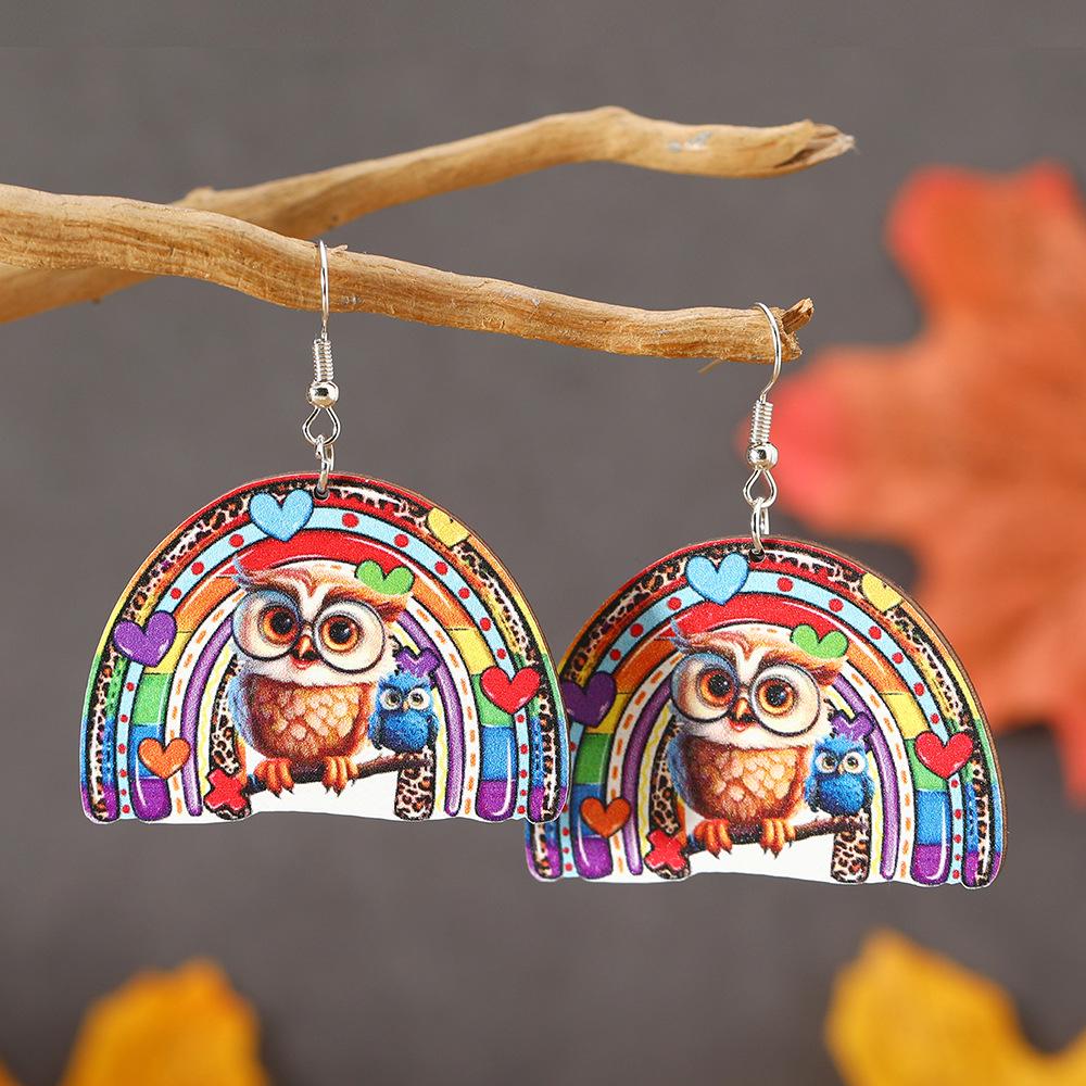 US Handmade Frog and Chick Independence Day Wooden Earrings