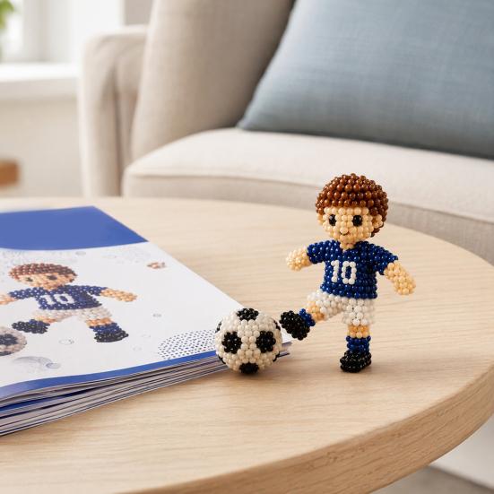 Beaded Football Player DIY Kit, 3D Tiny Beaded Figure Craft Kit, Cute Mini Soccer Player Bead Craft Set for Beginners Teens Adults