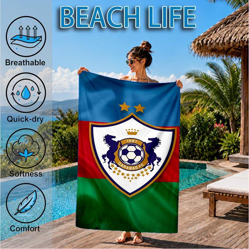Qarabag Soccer Team Crest Design Beach Towel, Quick-drying, Easy to Care for, Suitable for Both Fitness and Beach Vacations,Sports Essential
