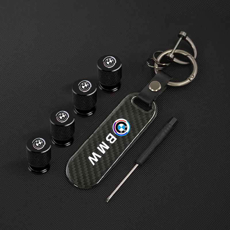 Carbon fiber Tire Valve Stems Cap Keychain Style Wheel Air Valve Cover For BMW 50th Anniversary 3 5 7 Series E83 F16 E70 Sticker GA3