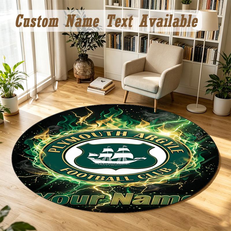 Round Rug Custom NamePlymouth Argyle FC Pattern Non Slip Carpet Home Floor Decor