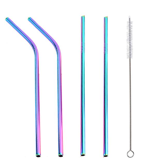 Colorful Stainless Steel Drinking Straws Straight and Bent Reusable Filter With Brush DIY Tea Coffee Tools Party Bar Accessories