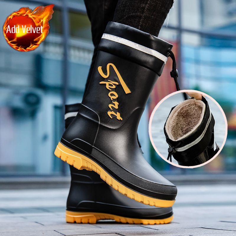 Non Slip Plus Big Size Half High Male Shoes Round Toe Fashion Wear-resistant Original Work Galoshes for City Men's Rain Boots