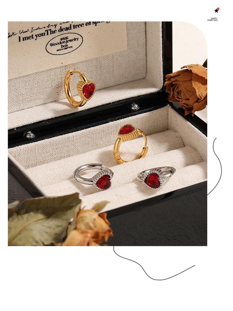 Koreanischer Luxus Titanstahl Herzförmiger Diamant Ohrschmuck