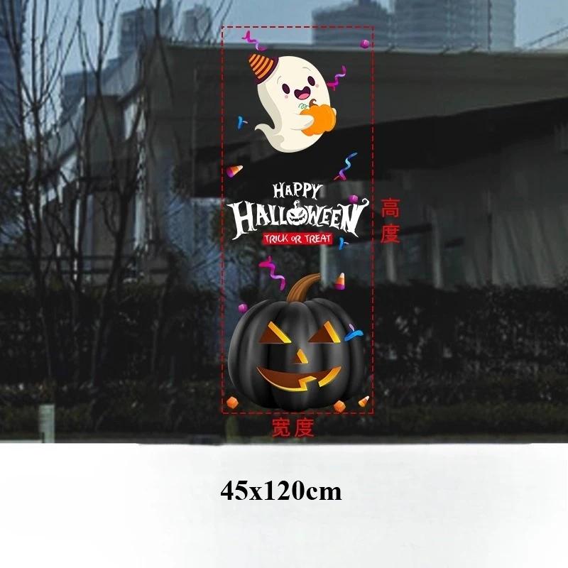 45x120cm Halloween Pumpkin Window Stickers Cartoon Candy Jack-o'-lantern Static Sticker Black Cat Ghost Festival Happy Halloween