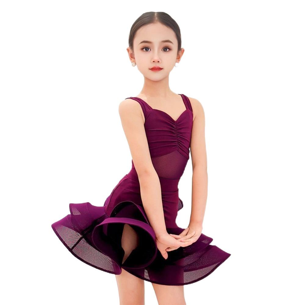 Professional Latin Dance Dress Purple Samba Dancing Ballroom Dance Costume Rumba Dancing Elegant Stage Costume Children Girls