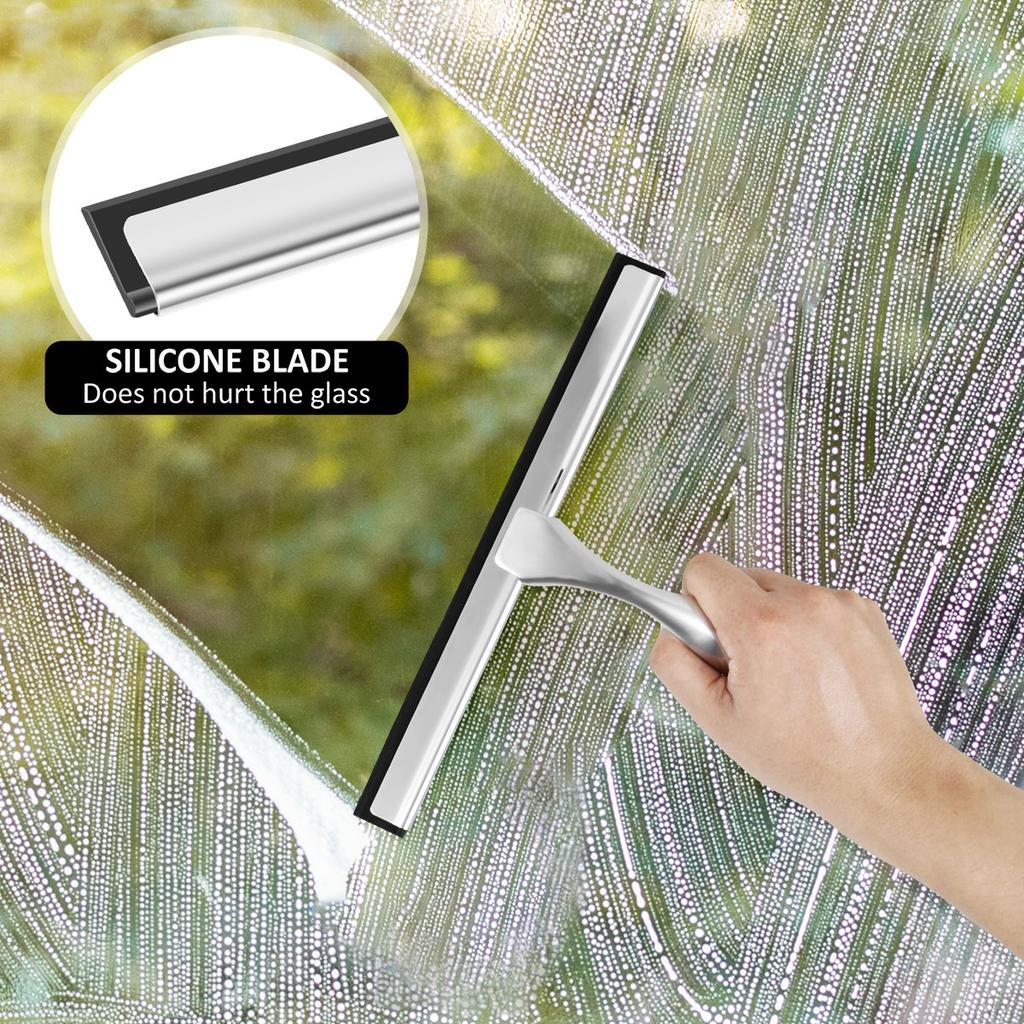 Shower Squeegee Stainless Steel Glass Clean Scraper Wiper Window Squeegee with Suction Cup for Glass Doors Bathroom Car Glass