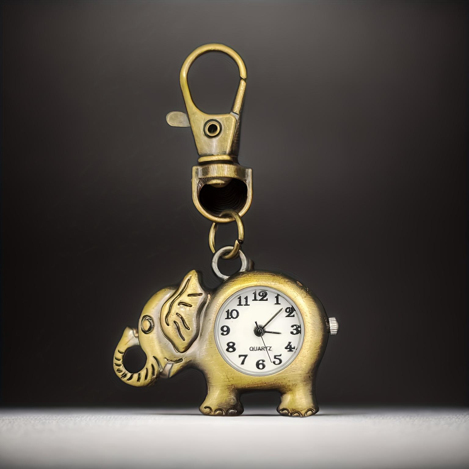 

Compact and exquisite retro elephant keychain watch, quartz watch, cute exam watch, creative gift коричневий