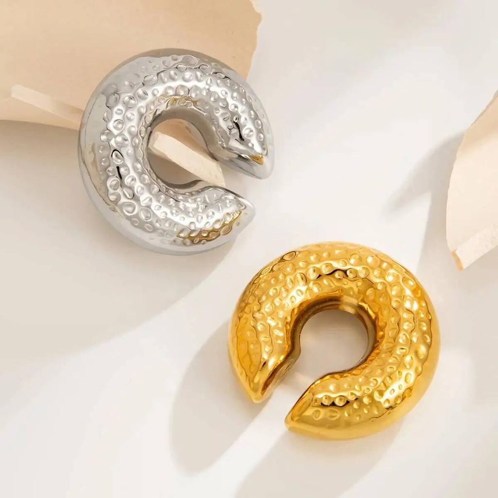 SHIXIN Punk Stainless Steel C Shape Thick Clip Earring Women 2026 New Minimalist Texture Earrings Fake Piercing Ear Clip Jewelry
