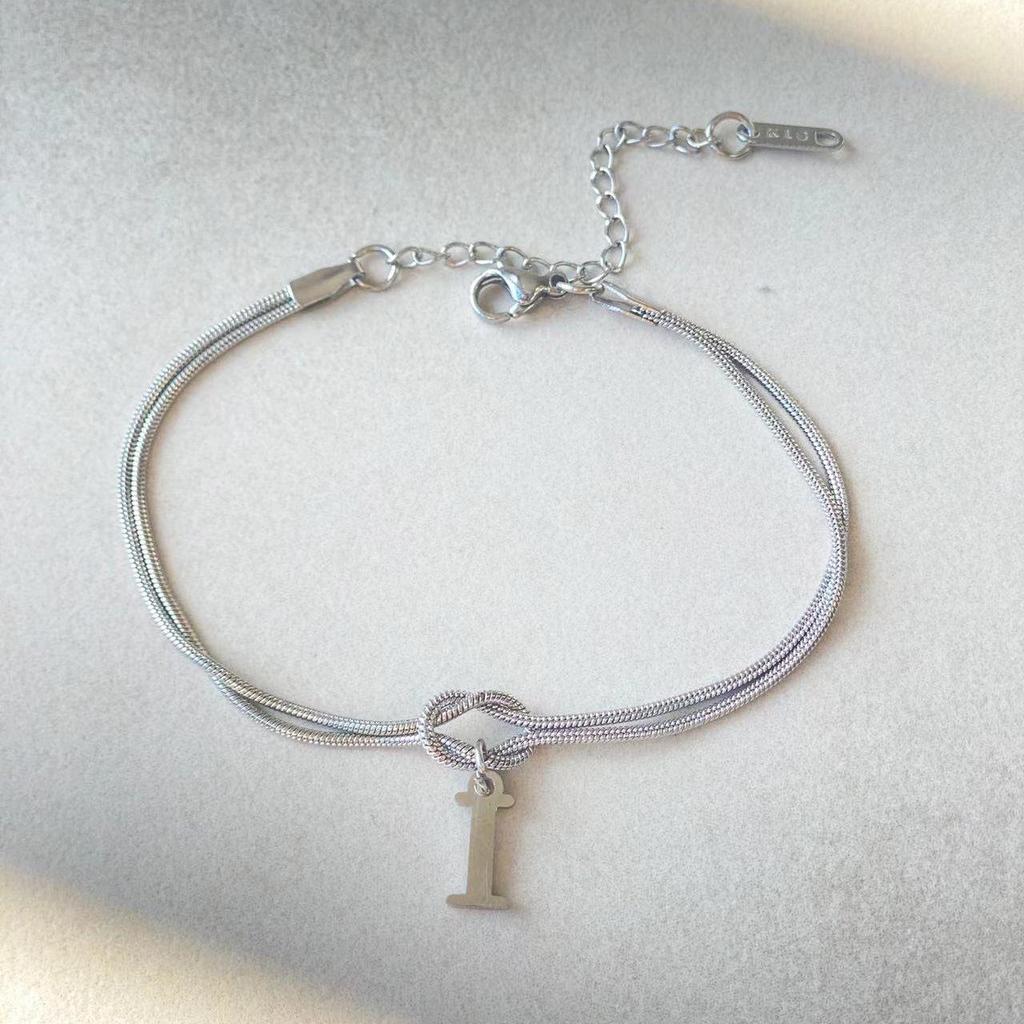 Valentine's Day Stainless Steel Herringbone & Snake Chain Bracelet with 26 Letters Pendant