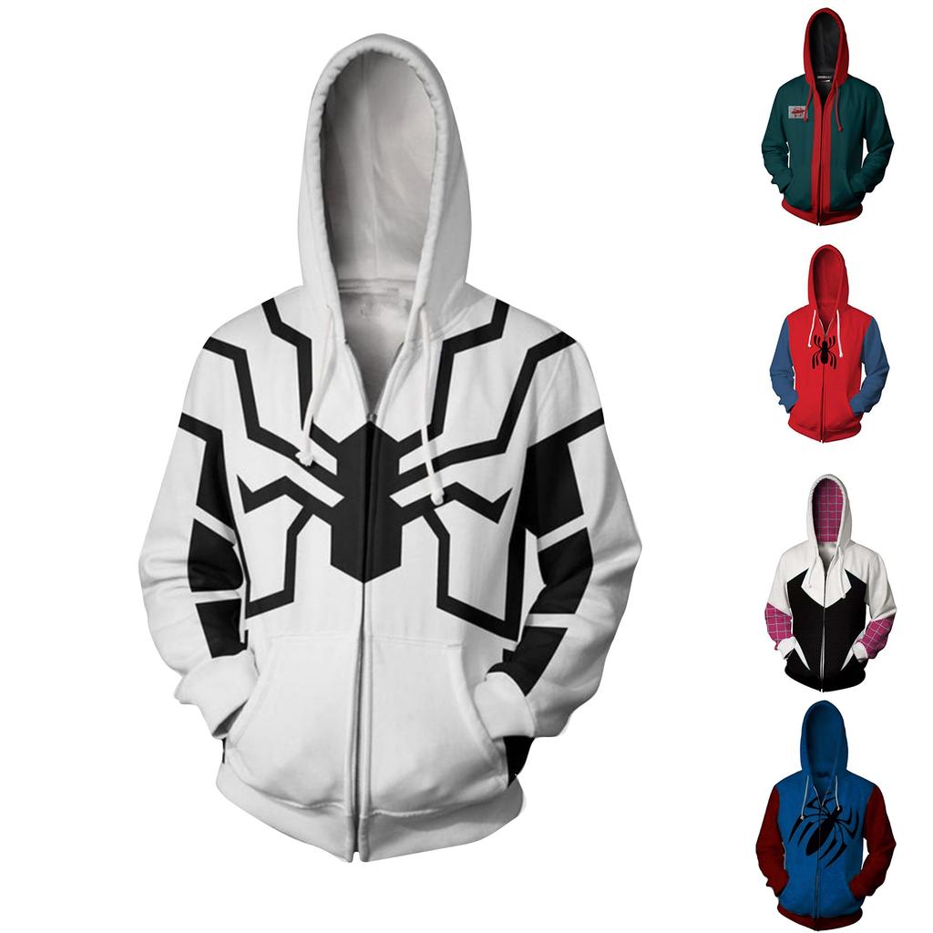 Casual Loose Fit Long Sleeve Hooded Jacket with Front Pocket and Printed Design Suitable for Men and Women Lightweight Zip Up Sweatshirt