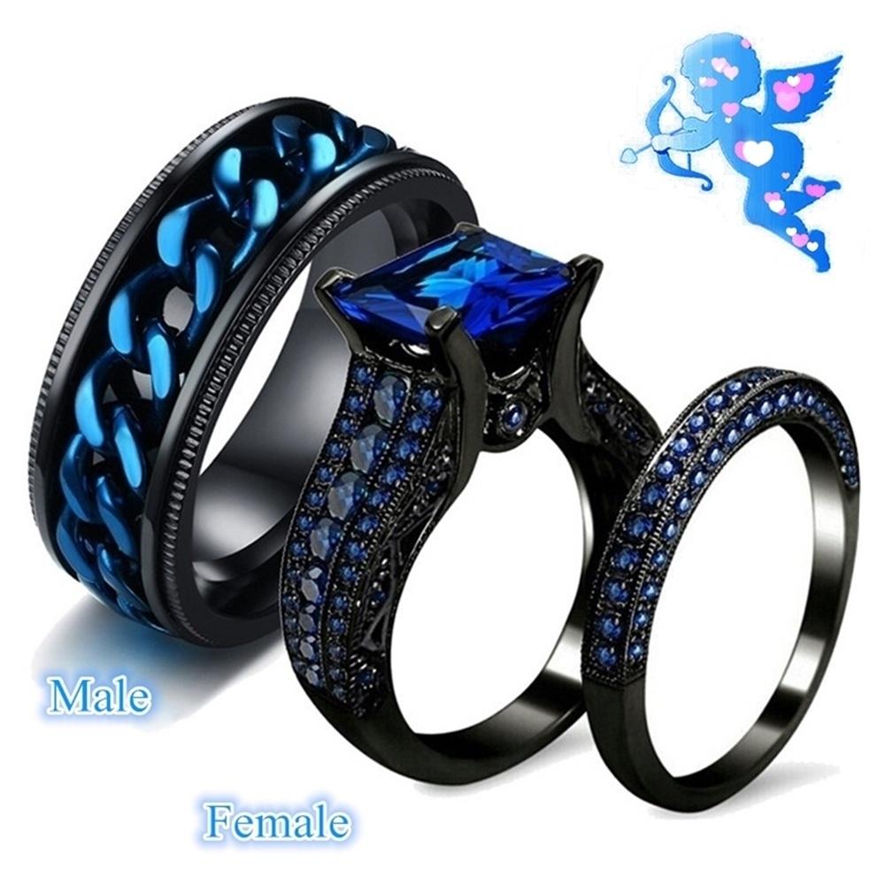 

Парные кольца — комплект мужских колец из нержавеющей стали 316L и женских обручальных колец со стразами