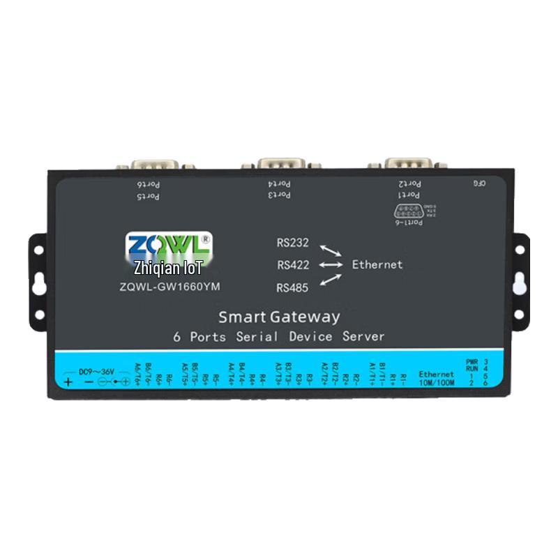 

ZQWL Active Polling 6-Port Serial to Ethernet MQTT Server DIN Rail Mount