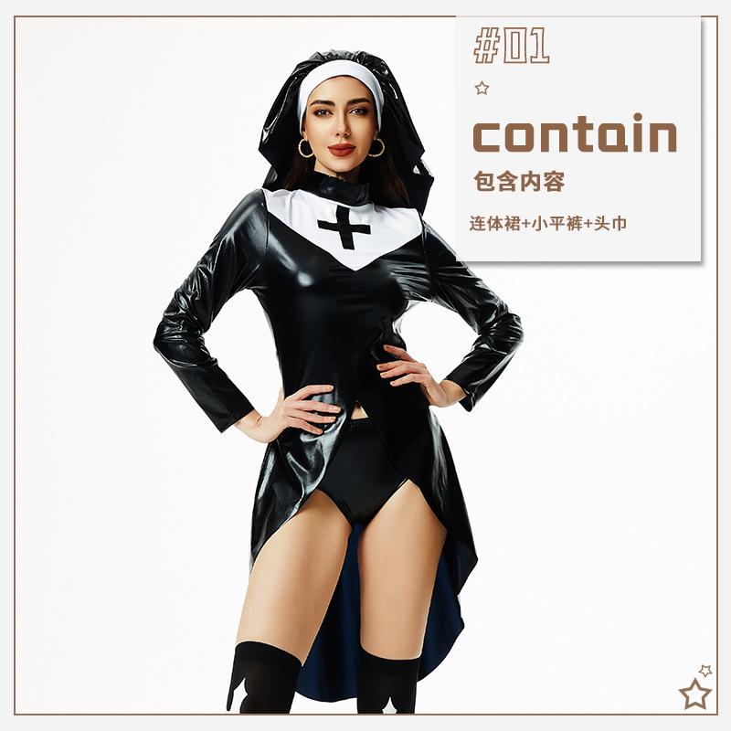 Vampire sexy nun costume halloween costume cross dark goth cos show costume