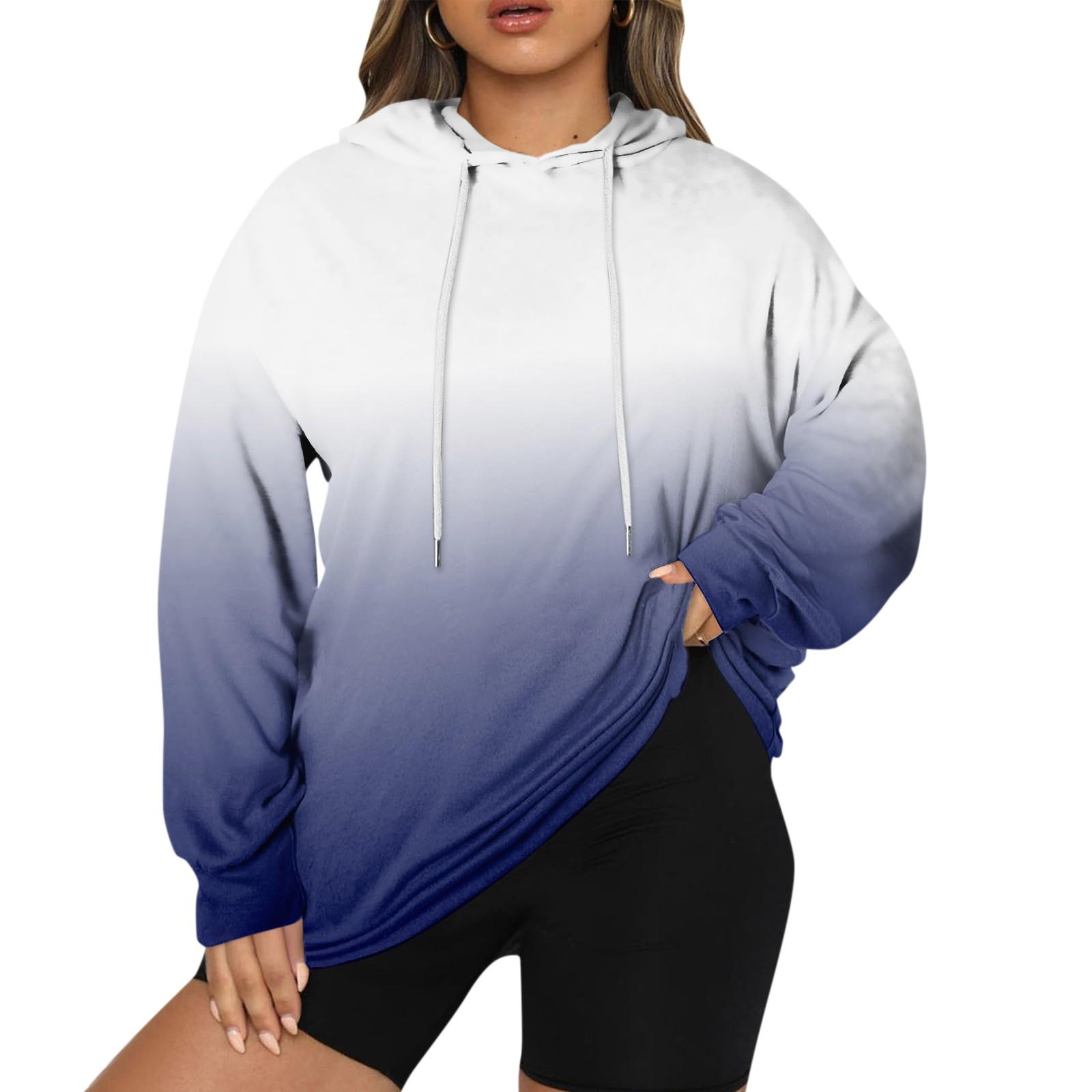 

Жіночий пуловер великого розміру, толстовка з градієнтним принтом і довгими рукавами з капюшоном XXXXL