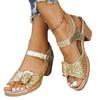 Large Size Sequined Velcro High Heel Sandals Women's New Buckle Thick Heel Fish Mouth Sandals Ebay