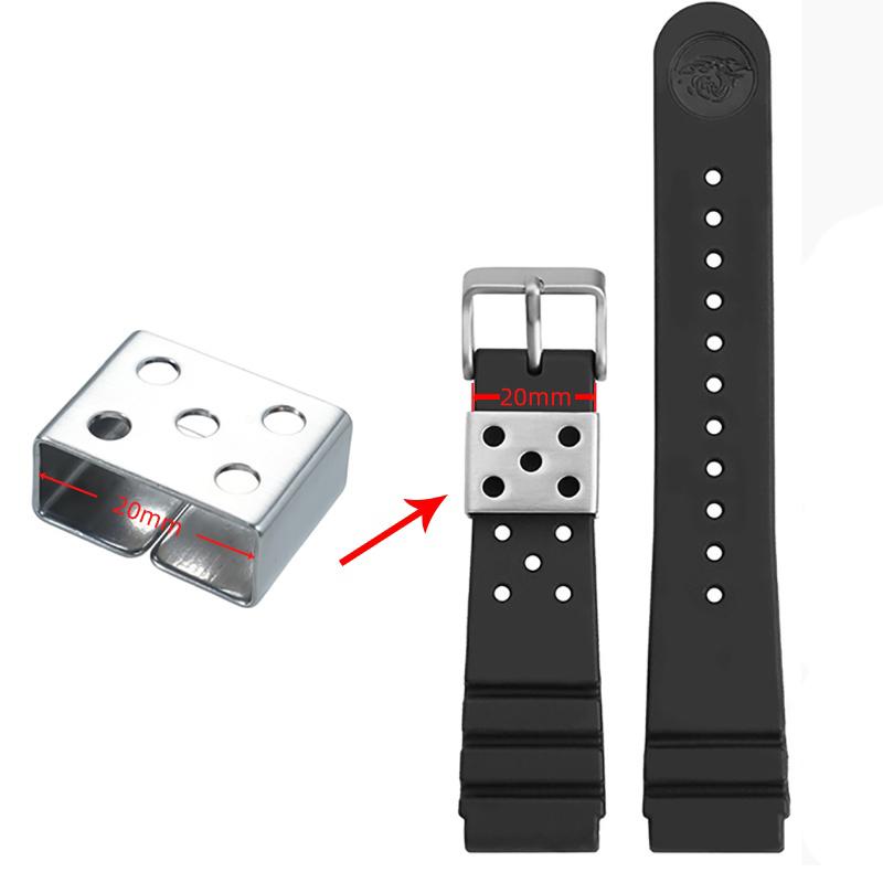 20mm Metal Movable Ring Accessory for Seiko No.5 Water Ghost Silicone Strap Holder Metal Loop Stainless Steel Ring with Tools