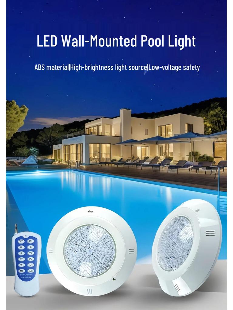 LED Outdoor Wall-Mounted Underwater Light, RGB Remote Control, IP68 Waterproof for Pool and Pond Landscapes