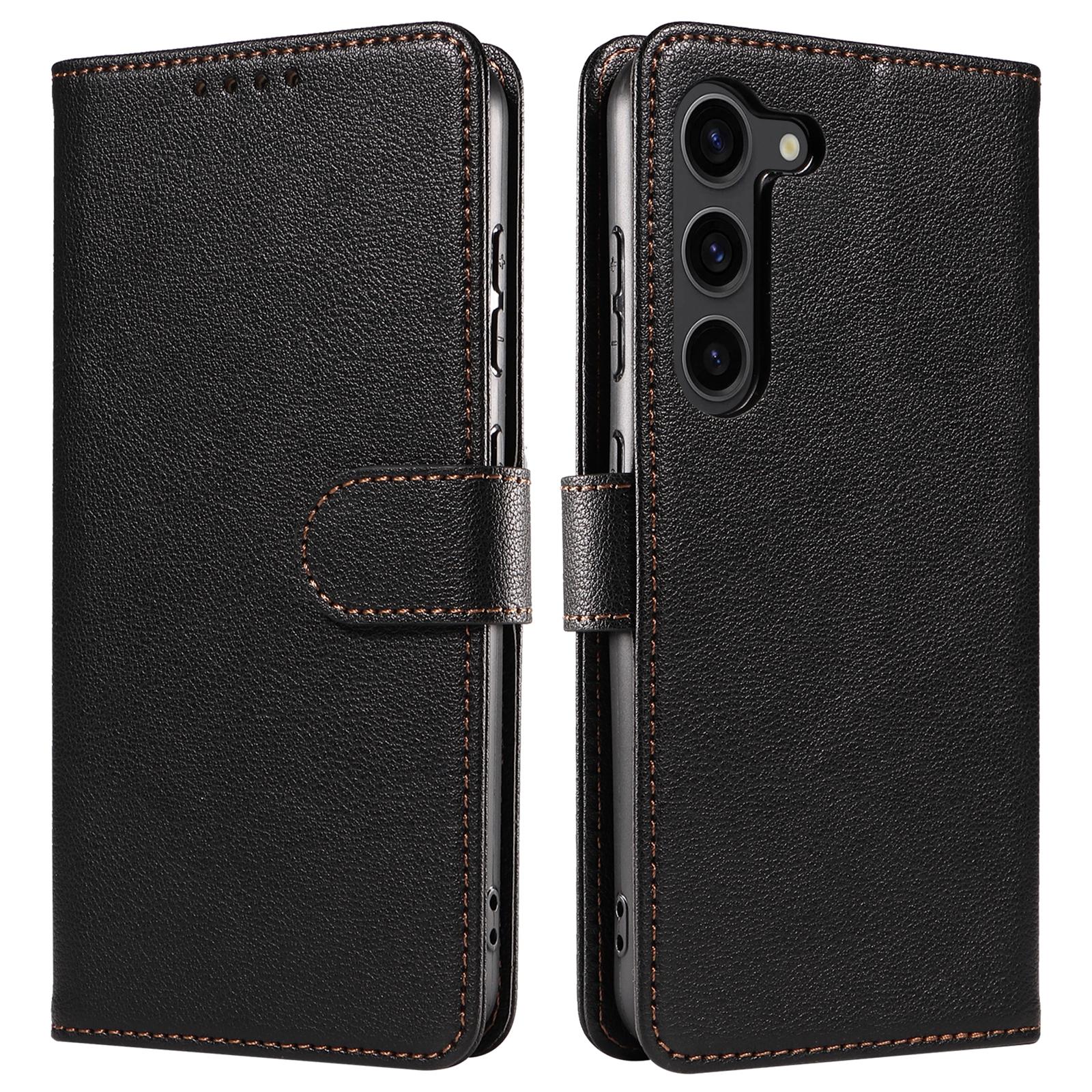 

For Samsung Galaxy S23 Leather Case Litchi Texture RFID Blocking Wallet Stand Phone Cover Black