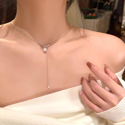 Perlový náhrdelník Slzy mořské panny Dámský Tahací Klíční kost Řetízek Prémiový Lehký Luxusní Super Víla Nišový Krční Řetízek Choker Svetrový Řetízek