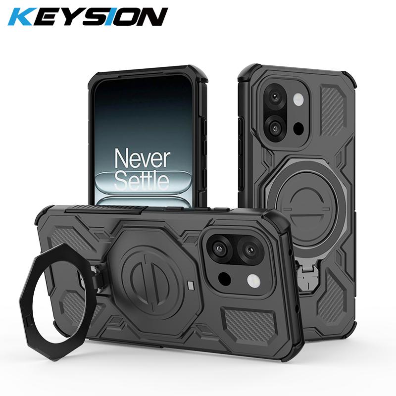 KEYSION Shockproof Magnetic Case for OnePlus 13S 5G Silicone+PC Upright Live Metal Ring Stand Phone Back Cover for OnePlus 1+13T