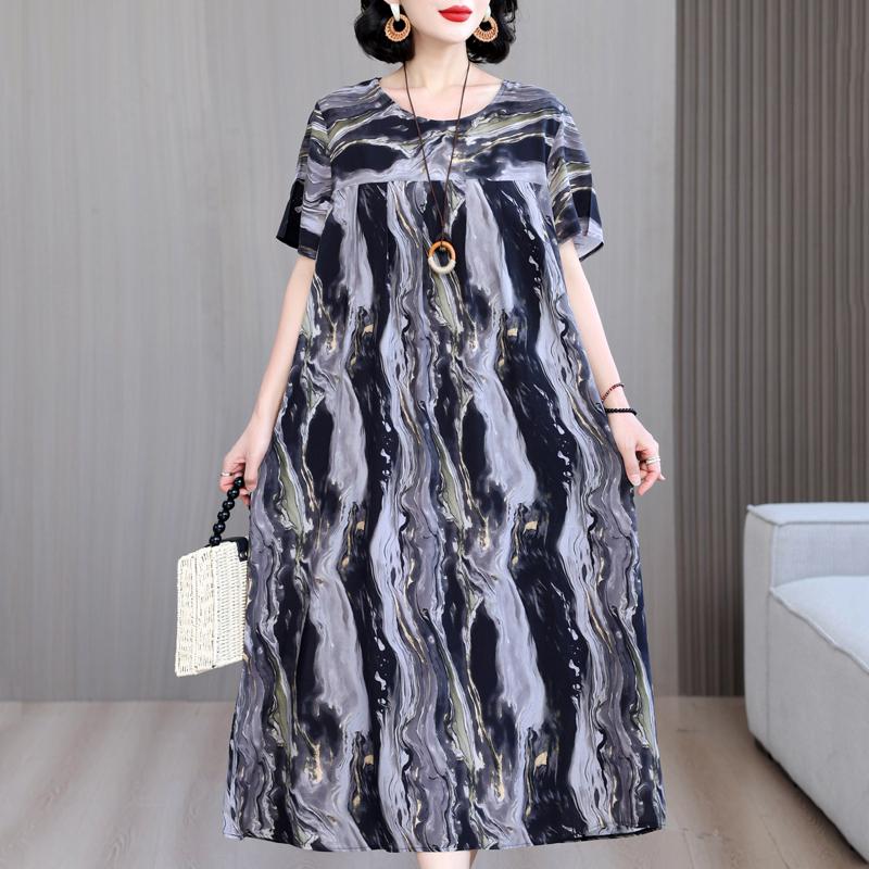 Women's Loose Dresses Elegant Plus Size Short Sleeve Casual Summer Oversize Long Dress Female Vintage Clothes