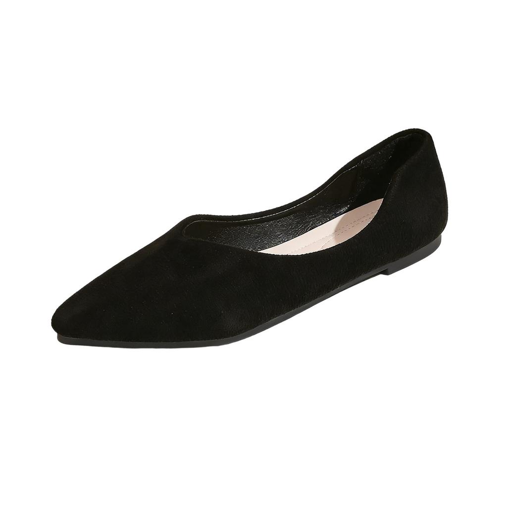 Women's Fashion Shallow Flat Shoes Candy Color Flock Ballet Flats Summer Pointed-Toe Soft-Soled Comfortable Shoes