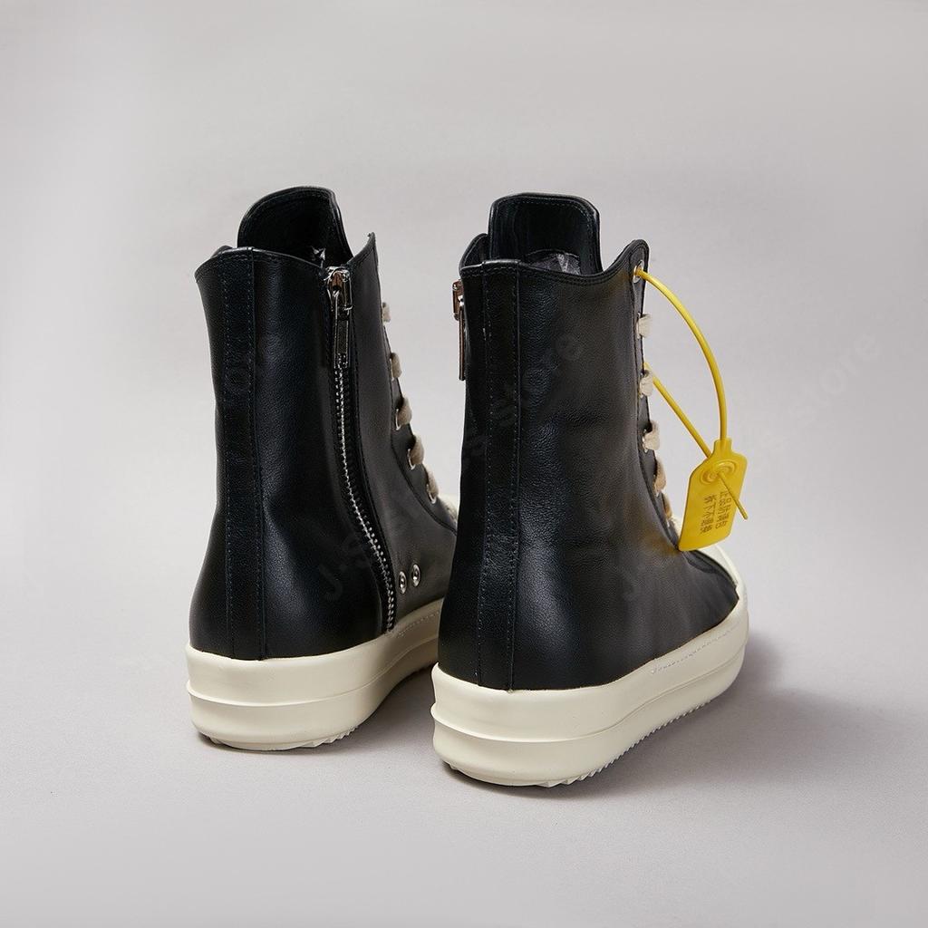 Brand Ro Shoe Men High Top Shoes Black Leather Sneakers Cowhide Women Boots Luxury Casual Sneaker Laces Zipper Flat Ankle Boot